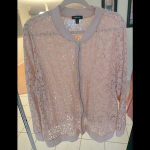 Plus Size Pink Lace Bomber Jacket